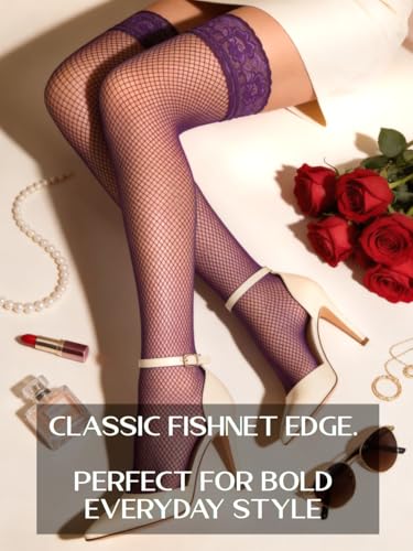 Image of Mila Marutti Fishnet Thigh High Stockings for Women with Lace Top | Fish Net Stockings Lingerie | Colored Fishnets