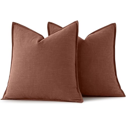 Image of MIULEE Decorative Linen Pillow Covers 20x20 Inch Autumn Glaze Boho Farmhouse Neutral Couch Throw Pillows for Bed Pack of 2 Accent Modern Pillowcase Sofa Livingroom Home Decor