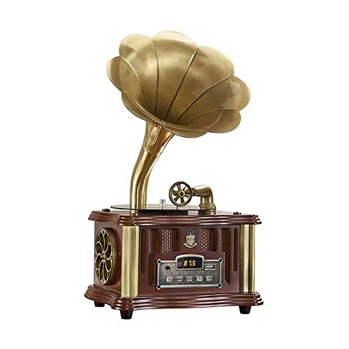 Phonographe rétro Gramophone Tourne-Disque Vinyle Platine Bluetooth Radio USB/FM avec Corne de cuivre Bronze Tourne… - Les Beatles, Paul McCartney, John Lennon, RIngo Starr, George Harrison Phonographe rétro Gramophone Tourne-Disque Vinyle Platine Bluetooth Radio USB/FM avec Corne de cuivre Bronze Tourne…