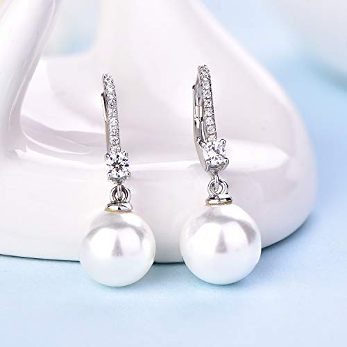 Jo Wisdom 925 Sterling Silver Black/White Pearl Earrings For Women With Simulated Dangle Pearls 10Mm #TOP6
