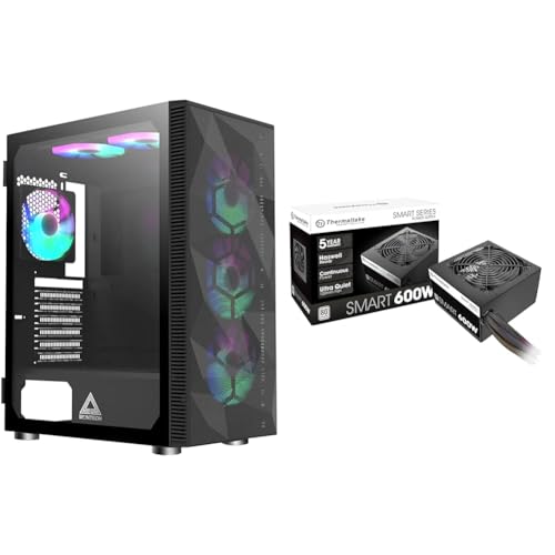 Image of Montech X3 Mesh 6pcs, 3 x 140mm& 3 x 120mm Fixed RGB Lighting Fans & Thermaltake Smart 600W ATX 12V V2.3 /EPS 12V 80 Plus Certified Active PFC Power Supply PS-SPD-0600NPCWUS-W