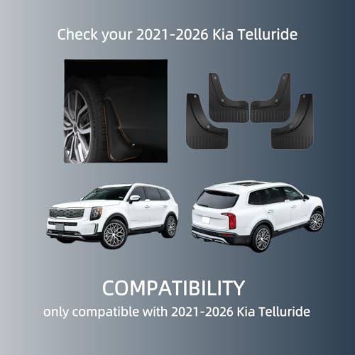 Image of Mud Flaps Compatible with 2020 2021 2022 2023 2024 2025 2026 Kia Telluride, Heavy Duty PP Material No Drill Required Splash Guards, Custom Fit All Season Mud Guards Set of 4