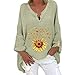 Xmiral Camicetta a Maniche Lunghe di Colore Medio Top a Tunica Lunga con Scollo a V a Girasole Camicia da Donna Stampata Casual con Lunghezza Superiore Taglie Forti Top Pizzo (M,Verde)