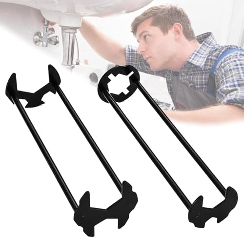 2PCS Multifunctional Sink Wrench, Plumbing Repair Wrench for Kitchen & Bathroom, Basin Wrench Set for Screws & Threads, Faucet Installation & Removal Tool for Tight Spaces
