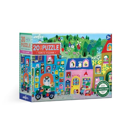 eeBoo: Yumi's Village – Puzzle de 20 pièces – Puzzle de 38,1 x 27,9 cm, pièces surdimensionnées, scène de ville et de magasin animalier, personnages d'animaux fantaisistes, préscolaire, enfants Ã