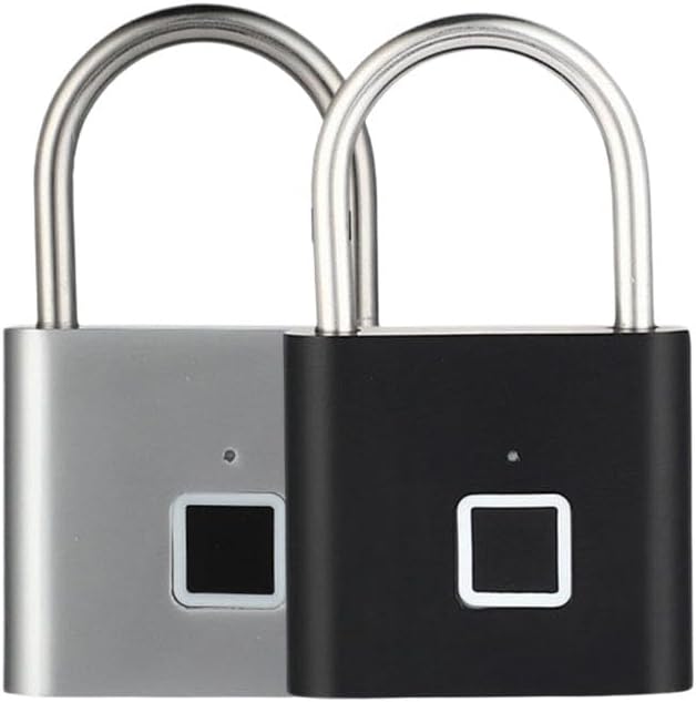 Fingerprint Padlock Anti-Theft Waterproof Keyless Security Padlock USB Lock Portable Smart Digital Lock Box Charging Portab E4W5(Silver)