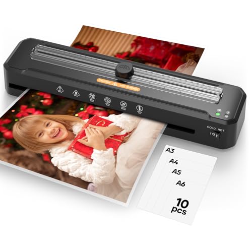 Laminator Machine 13-Inch,A3 Laminator Thermal with10 Laminating Sheets,Cold with Paper Trimmer, Home laminator High-Speed Jam-Free, Low-Noise Laminating Machine for Office School Business Restaurant