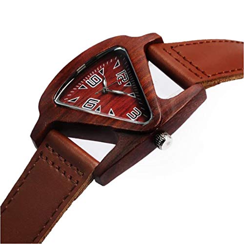 GYPING Montre Triangle en Bois,Mouvement créatif Quartz Montre en Cuir véritable Boucle en Acier Inoxydable,Red-OneSize Cover