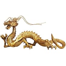 FUNSXBUG Chinese Feng Shui Dragon Brass Statue Sculpture Home Office Decoration Tabletop Decor Ornaments for Wealth and Success Good Lucky Gifts