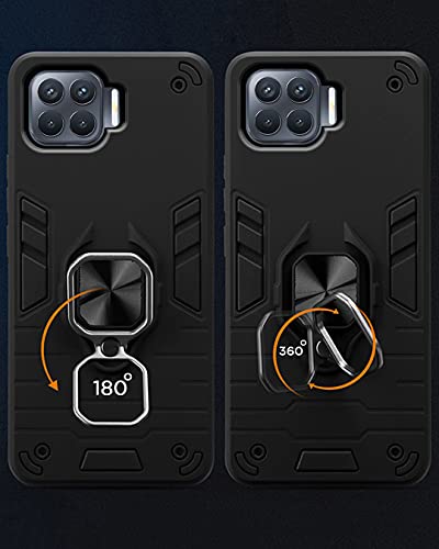 Image of Pikkme D5 Tough Armor Bumper Back Cover Case for Oppo F17 Pro |Ring Holder & Kickstand in-Built (Black)