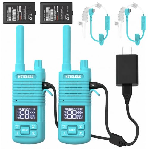 KETELESE KETELESE T1 Walkie Talkies Long Range with Acoustic Tube Earpiece, Portable FRS Two-Way Radios, USB C Rechargeable walky Talky for Adults, for School Restaurant Church Business(2 Pack), Blue