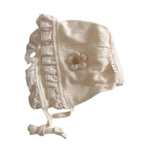 Cotton Cap with Lace Trim Stylish Infant Hat with Flower/Pattern Cute & Fashionable Cap Charming Lace Fashionable Beige