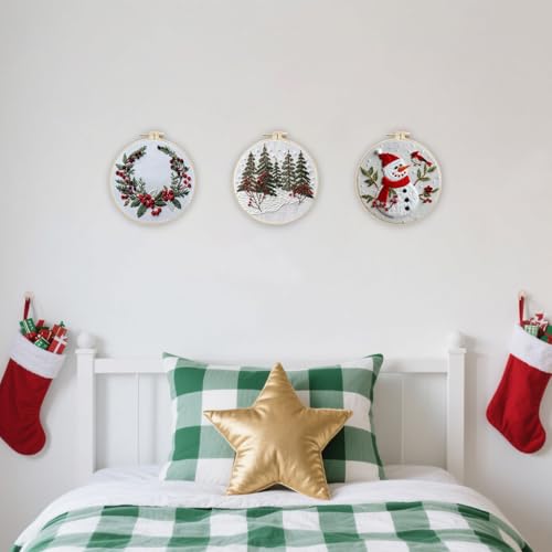Image of LB Red Christmas Embroidery Kit for Beginners Adults, 3 Sets Hand Embroidery Starter Kit with Cute Snowman and Instructions Stamped Cross Stitch Kits Include Embroidery Hoop Needles Threads Scissors