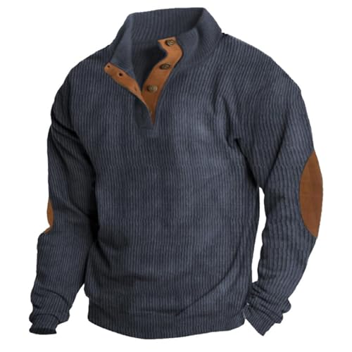 Men's Outdoor Casual Stand Cashmere Button Long Sleeve Sweater, Men Casual Long Sleeve 1/4 Button Pullover Sweater