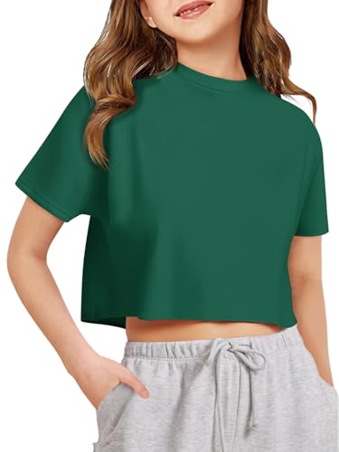 Image of Girls Athletic Oversized Crop Tops Kids Drop Shoulder Short Sleeve T Shirts Workout Tees 5-14 Years