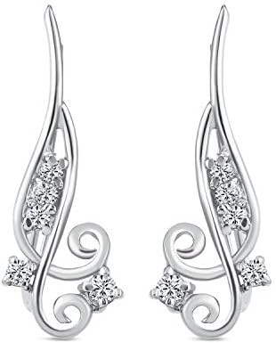 Trendy Scroll Swirl Wire Ear Pin Climbers Earrings For Women Teen AAA CZ Crawlers 14K Gold Plated 925 Sterling Silver
