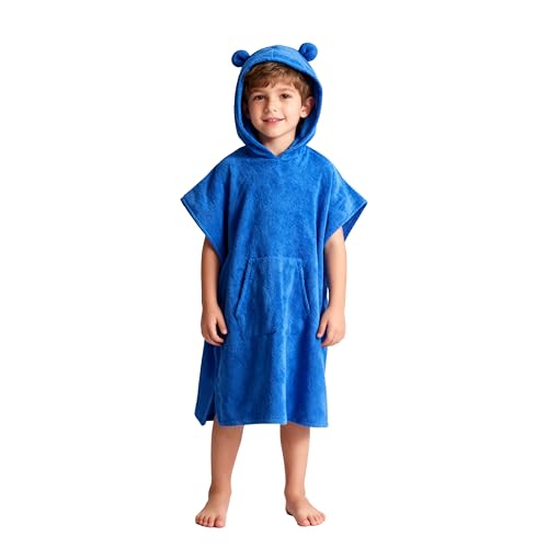 Image of DiaryLook Kids Swimming Changing Robe with Hood, Beach Poncho Towel with Pockets Boys & Girls Quick Dry, Bath Robe Surfing Childrens Gifts 10-13 Years Bear Blue