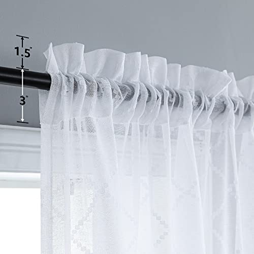 38 Inch Wide Rod Pocket Plain White Sheer Curtains For Living Room Narrow Skinny Windows Geometric Embroidered Trellis Quatrefoil Patterned Diamond Curtains For Bedroom Dining Room 38 X84 Inches Long #TOP6