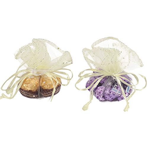 Dealglad 100Pcs Beige Organza Tulle Circles With Drawstring, 9.8 Inch Round Organza Bags Jewelry Candy Pouch Christmas Wedding Party Favor Gift Bags #TOP8