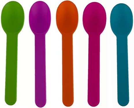 Worlds 50Pack Disposable Plastic Dessert Spoons – 5.9" Mixed Spoons for Ice Cream, Frozen Yogurt, Cereal, and Party Use