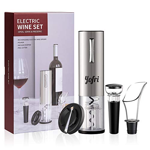 YOFRI Electric Wine Opener Set, Rechargeable Automatic Corkscrew Opener with Foil Cutter, Wine Pourer, Vacuum Stopper, Cork Remover Gift Set for Father's Day, Birthday, Anniversary, Wedding, Part...