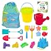 The STORYBOOK KIDS Explorers Club Beach Toys - 23-Piece Sandbox Toys Set for Toddlers - Sandcastle Building Kit of Shovels, Molds, Bucket & Pail in Strong Carry Bag - Sand Playset for Kids 3-10