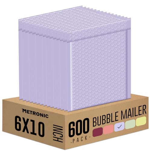 Image of Metronic Bubble Mailers 6x10 inch 600 Pack Lilac Purple Padded Envelopes Bulk