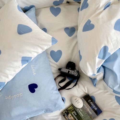 Bettwäsche 135x200 Herzen Blau Weiß Mädchen Bettbezug + Kissenbezug 80x80 – Ansicht 7
