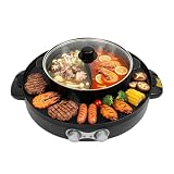 2 in 1 Hot Pot Elektrischer, 2200w Hotpot und Tischgrill, Antihaftbeschichtung, Indoor Korean BBQ Grill mit Klarer Deckel, Griffe und Grease Catch Pan, für Haushalten und Restaurants