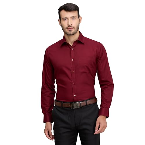 Image of Raymond Men's Slim Fit Solid Pattern Pure Cotton Full Sleeve Semi Cut Away Collar Formal Shirt