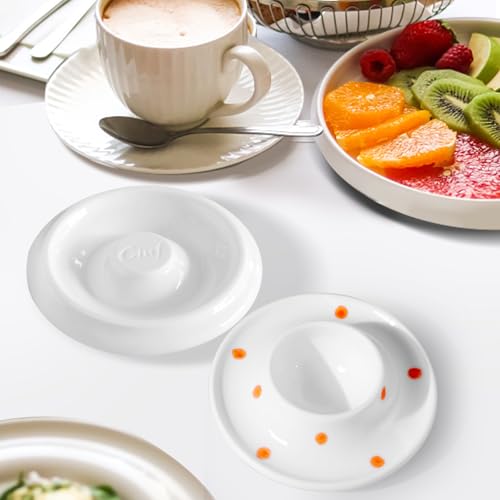 Image of Cinf Ceramic Egg Cups, Set of 2, Orange Dot Egg Holders for Breakfast