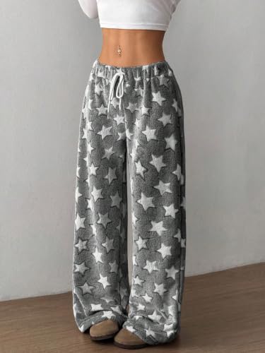 Image of ZAFUL Women's Fuzzy Plush Pajama Pants Wide Leg Pj Bottoms Lounge Pants