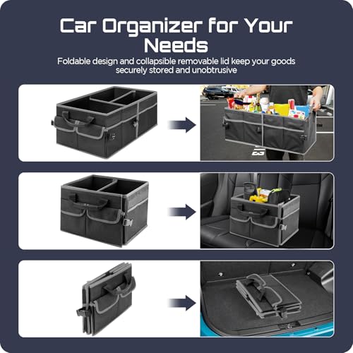 Cozary Organizador Maletero Coche con Tapa, 46 L Organizador Coche Plegable, Tela Oxford Impermeable, Base Antideslizante, Almacenamiento Caja para Viajes y Familia - imagen 3