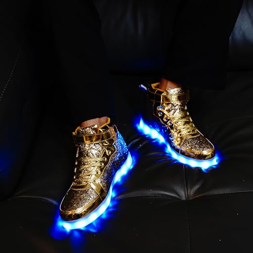 Image of Glitter Led Shoes Light Up Shoes High Top Sneakers for Women Men Flashing Dancing Shoes for Halloween Christmas Party with USB Charging