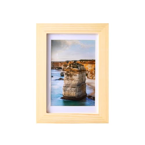 wyooxoo 4x6 Picture Frame Made of Solid Wood Photo Frame Display Pictures 3.5x5 with Mat or 4x6 Without Mat For Table top Display or Wall, Natural Wood, 1 Pack