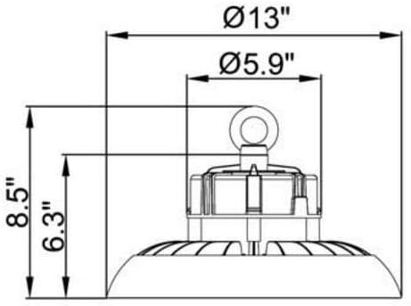Dimensional drawing of Morris Products 74102A LED UFO High Bay Gen 4 Light