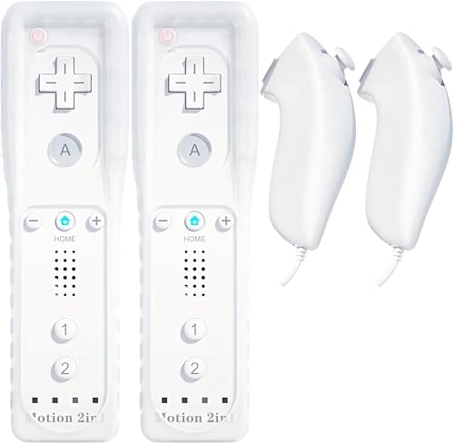 2 Pack Motion Plus Wii Controller with Nunchuks - Remote with Nunchuks Compatible with Nintendo Wii & Wii U (White) (2 Pack Motion Plus Wii Controller)