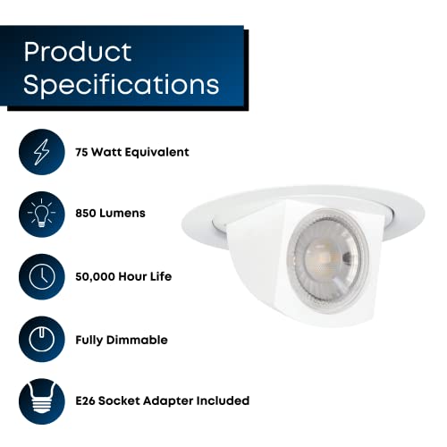 Feit Electric 5-6 inch Adjustable Scoop Recessed LED Downlight, 3000K Bright White, Dimmable, 75W Equivalent, 45 Year Life, 850 Lumen, High CRI, LEDR56SCP/930CA/SP by Feit Electric - Image 2