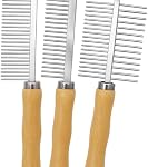 Set of 3 Stainless Steel Pet Hair Comb, Wooden Handle of Bamboo Proven Grooming Tools Kit for Dogs Cats and Other Animals