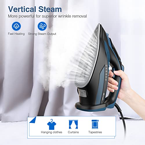 Image of Steam Iron for Clothes 12s Fast Heat-up, 1500W Iron with 13.21oz Water Tank, 3-Way Auto shutoff, Burst Steam, Spray Mist, Anti-Drip, Self-Cleaning, Vertical Ironing for Home