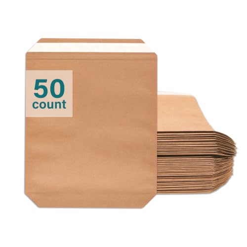 Elementree Medium Recyclable Paper Mailers - 13.5" x 15.5" - 50 Count - Brown Expandable Envelopes & Shipping Bags - Made in the USA - Double-Walled Kraft Paper (00957)
