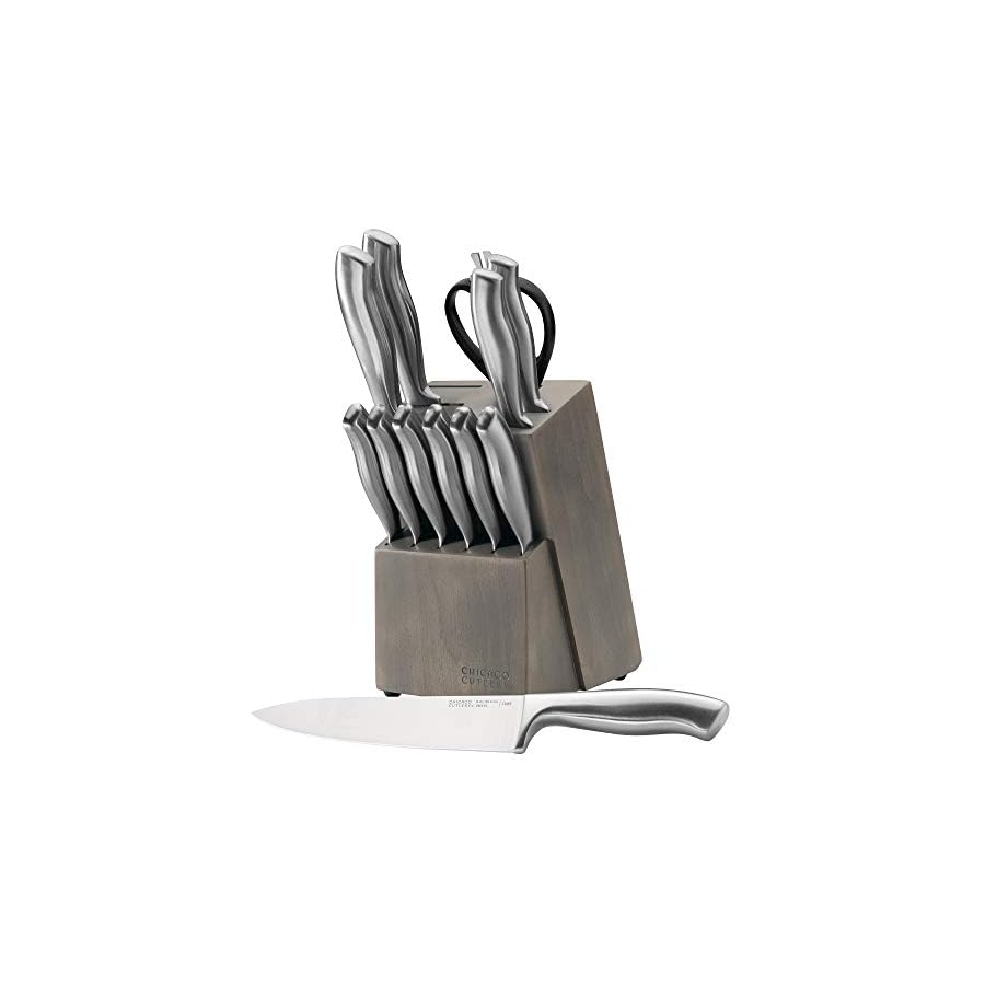 Chicago-Cutlery-Insignia-Steel-13-Piece-knife-set-with-block Chicago Cutlery Insignia (13-PC) Kitchen Knife Block Set With Wooden Block, Contoured Handles and Sharp Stainless Steel Professional Chef Knife Set & Scissors