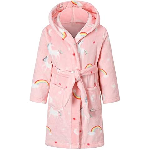 SHUCHENG Girls Robes, Soft Plush Fleece Hooded Bathrobe Pajamas Sleepwear for Toddler Kids, Pony Rainbow, 2 Years Cover