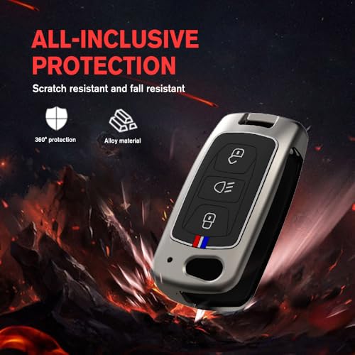 Image of Ashar Key Hub Metal Key Cover Compatible with Tata Curvv, Nexon, Punch, Bolt, Zica, Tiago, Tigor, Zest, Hexa, Safari Storme, Harrier, Altroz 3 (Button Flip Key) Grey