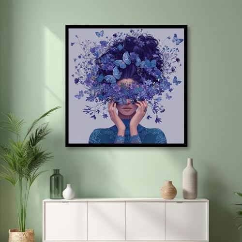 Tableau sur toile portrait de femme bleu TONGYINLI 40x40 cm - 2