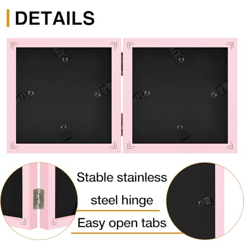 decorUhome Double 4x4 Picture Frame Vertical, Engineered Wood Bifold Photo Frame with Plexiglass for Tabletop Display, 4x4, Pink