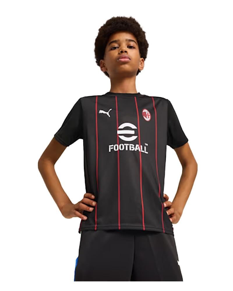 A.C. Milan - T-Shirt Prematch, Bambini e Ragazzi, Maglia da Calcio e da Allenamento a Maniche Corte, con Logo AC Milan e Puma, Prodotto Ufficiale, Nero o Bianco