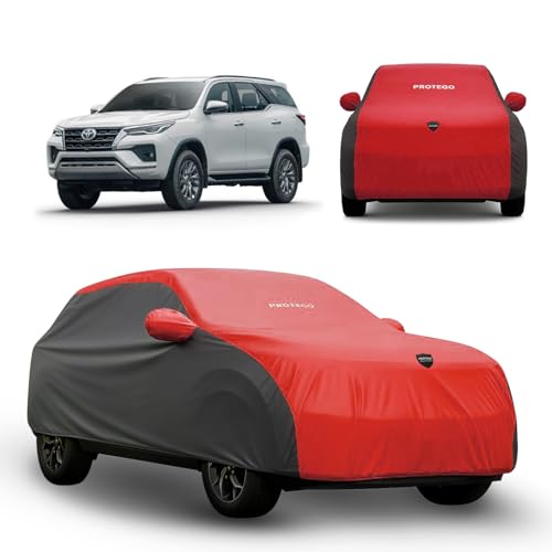 Image of PROTEGO Prime Series India's 1st Anti-Tear Car Cover for Toyota Fortuner | Heavy Duty, Custom Fit, All Weather Protection | 100% Waterproof, Windproof & Hail Resistant | 2 Year Warranty | Red + Black
