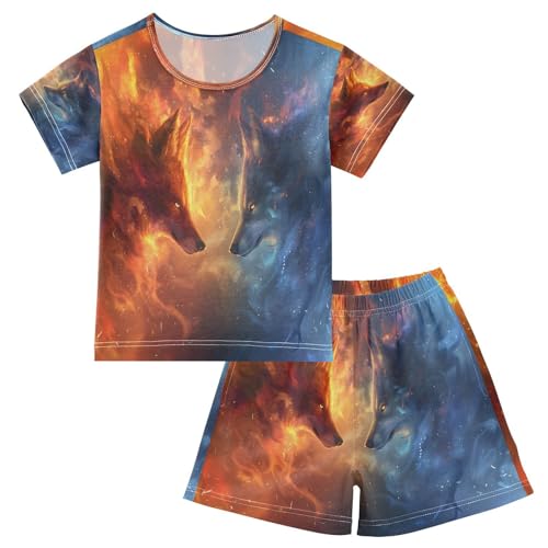 senya Short Sleeve Pajamas Sets Summer Cotton Sleepwear Two Wolves Face Each Other