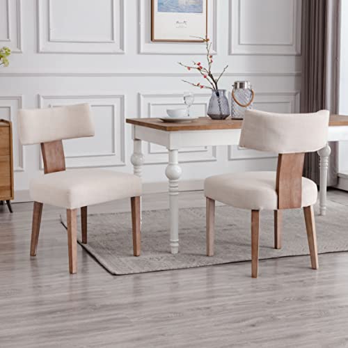 BESTANO Modern Dining Chairs Set of 2, Comfy Upholstered Side Chairs with Wood Legs, Linen Fabric Dining Chairs with Curved Wingback for Living Room Bedroom, Beige - Thumbnail 6